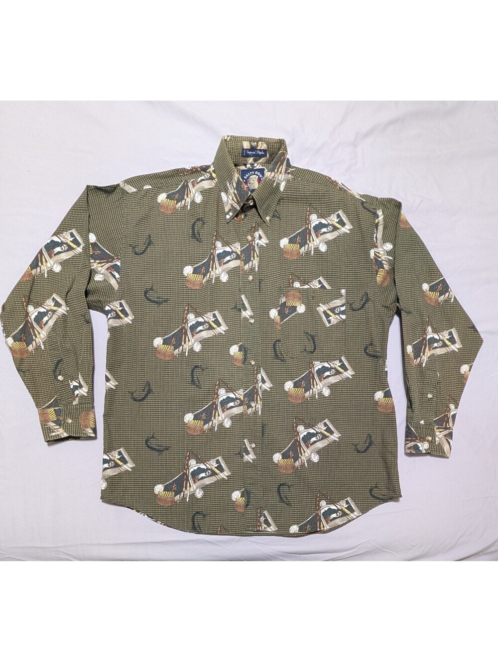 Vintage 90s Gant Salty Dog Imperial Poplin Shirt Mens Medium Green Golf Cart
